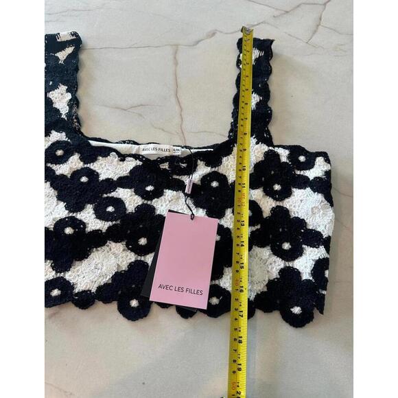 NWT Avec Les Filles Crochet Knit Cropped Tank In Black/White Women’s size XL/XXL - Picture 10 of 12